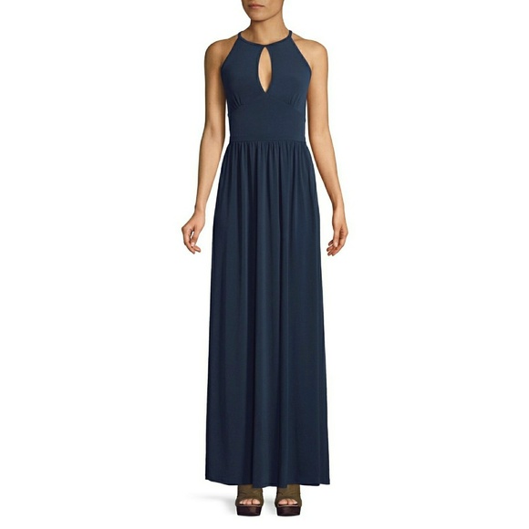 New! MICHAEL KORS Side-slit Jersey Maxi Dress Blue - Picture 6 of 8